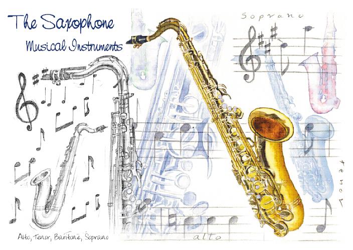 7x5 Greetings Card - Saxophone Design